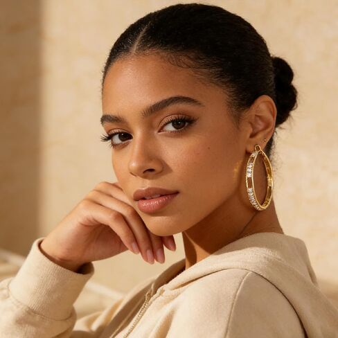 Gold Hollow Hoop Earrings with Cubic Zirconia - Large/Medium Gold Hoop Earrings for Women, Sparkly Hollow Out Hoop Earrings for Daily & Party Wear in Saudi Arabia