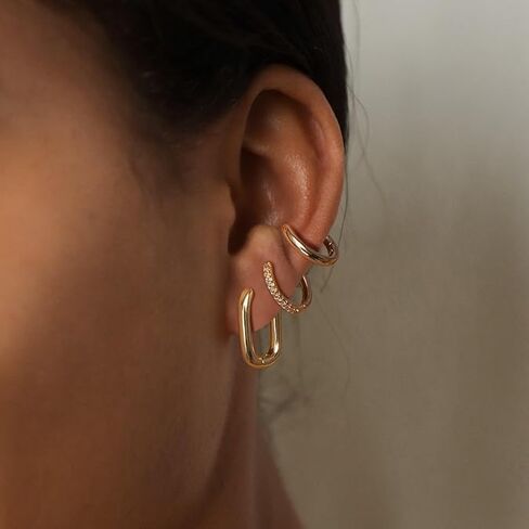 14K Gold Hoop Earrings for Women - Stylish and Versatile Chunky Hoop Earrings Set,Multipack Hypoallergenic Twisted Huggie Hoops Earring Set in Kuwait