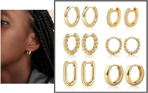 14K Gold Hoop Earrings for Women - Stylish and Versatile Chunky Hoop Earrings Set,Multipack Hypoallergenic Twisted Huggie Hoops Earring Set in Kuwait