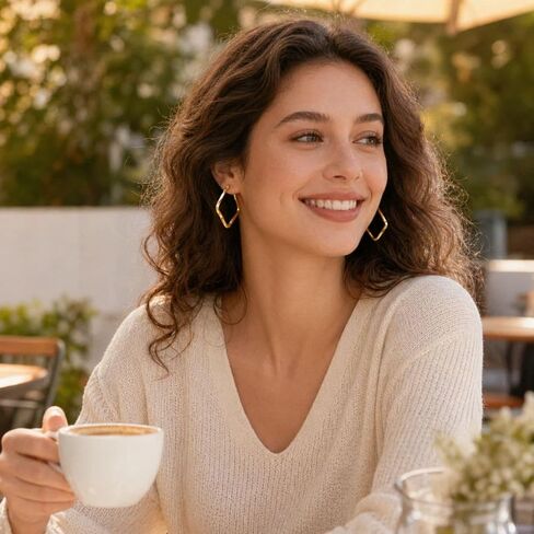 Rhombus Twisted Hoop Earrings for Women - 14K Gold Plated Hypoallergenic Stainless Steel Latch Back Earring Hanging Minimalist Jewelry Gifts for Birthday Anniversary in Saudi Arabia