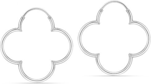 Charmsy 925 Sterling Silver Clover Hoop Earrings for Women | Lightweight Endless Clover Flower Shaped Earrings | Flower Shaped Thin Tube Endless Hoops Earrings Birthday Christmas Valentine's Day Jewelry Gifts 30MM in Saudi Arabia