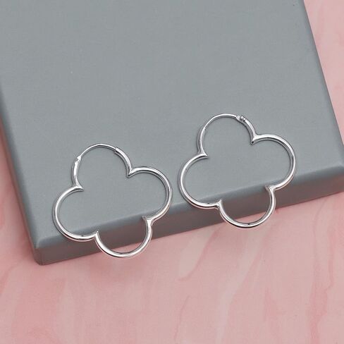 Charmsy 925 Sterling Silver Clover Hoop Earrings for Women | Lightweight Endless Clover Flower Shaped Earrings | Flower Shaped Thin Tube Endless Hoops Earrings Birthday Christmas Valentine's Day Jewelry Gifts 30MM in Saudi Arabia