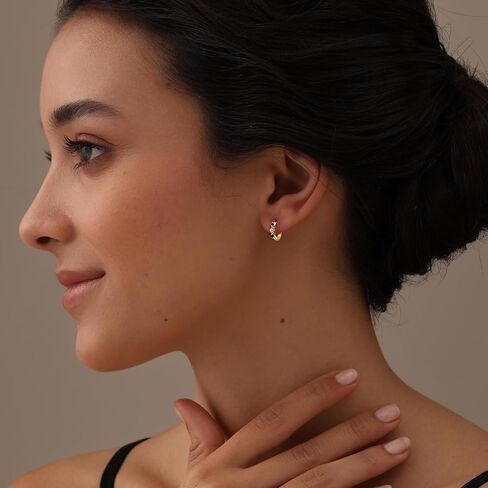 Pearl and Black Onyx Huggie Hoop Earrings for Women | 14K Yellow-Gold Plated Small Hoop Earrings with Pearl & Onyx Accents | Minimalist Everyday Jewelry Gift for Women in Saudi Arabia