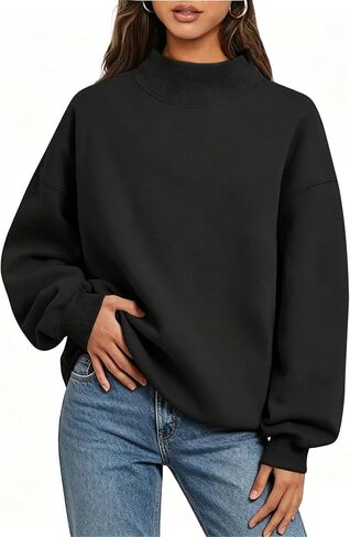 Orchidays Women's Oversized Sweatshirts Color Block Turtleneck Fleece Pullover Tops Long Sleeve Loose Fashion Outfits in Saudi Arabia