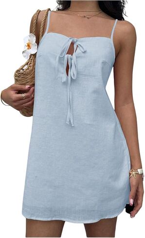 Floerns Women's Summer Tie Front Cami Dress Spaghetti Strap Vacation Mini Dresses in Saudi Arabia