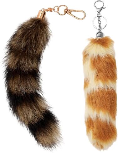2pcs Fluffy Raccoon Tail Keychain,Handbag Accessory Attachment, therian tail fox tail, therian tail Used for bag keychains or cosplay Costumes in Saudi Arabia