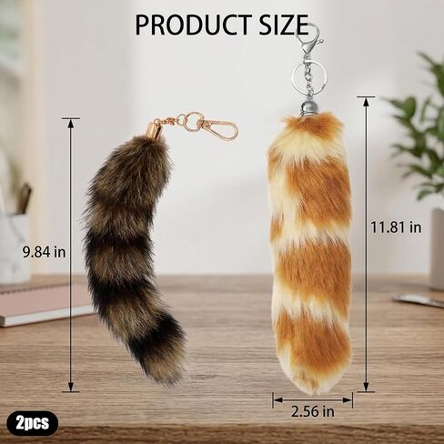 2pcs Fluffy Raccoon Tail Keychain,Handbag Accessory Attachment, therian tail fox tail, therian tail Used for bag keychains or cosplay Costumes in Saudi Arabia