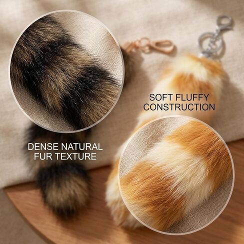 2pcs Fluffy Raccoon Tail Keychain,Handbag Accessory Attachment, therian tail fox tail, therian tail Used for bag keychains or cosplay Costumes in Saudi Arabia