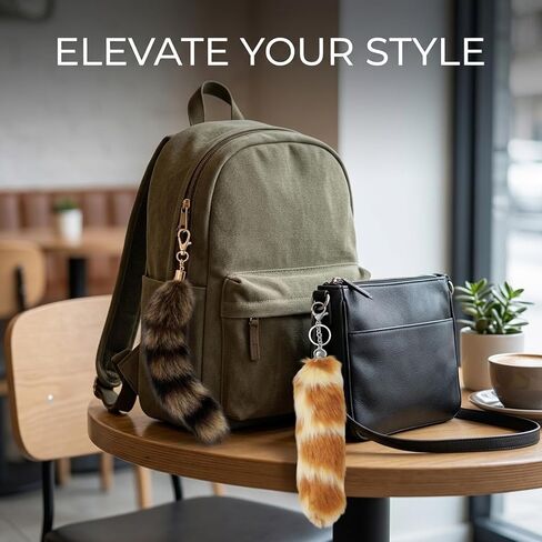 2pcs Fluffy Raccoon Tail Keychain,Handbag Accessory Attachment, therian tail fox tail, therian tail Used for bag keychains or cosplay Costumes in Saudi Arabia