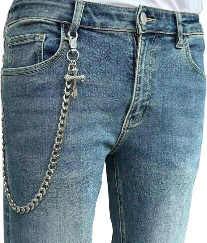 KALHE Silver Cross Pendant Wallet Chain, Stainless Steel Keychain Pant Chain, Biker Jeans Accessory in Saudi Arabia