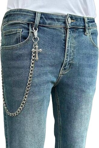 KALHE Silver Cross Pendant Wallet Chain, Stainless Steel Keychain Pant Chain, Biker Jeans Accessory in Saudi Arabia