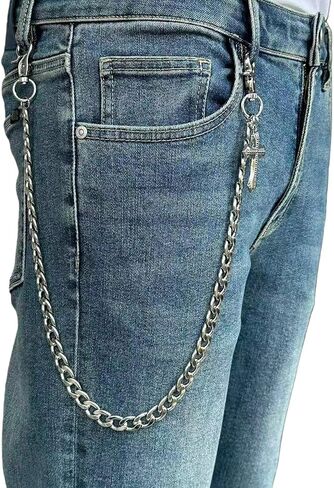 KALHE Silver Cross Pendant Wallet Chain, Stainless Steel Keychain Pant Chain, Biker Jeans Accessory in Saudi Arabia