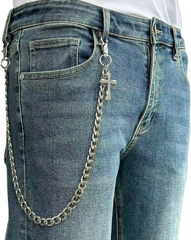KALHE Silver Cross Pendant Wallet Chain, Stainless Steel Keychain Pant Chain, Biker Jeans Accessory in Saudi Arabia