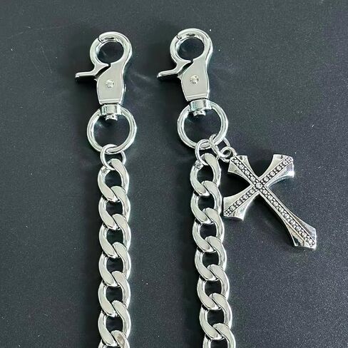 KALHE Silver Cross Pendant Wallet Chain, Stainless Steel Keychain Pant Chain, Biker Jeans Accessory in Saudi Arabia