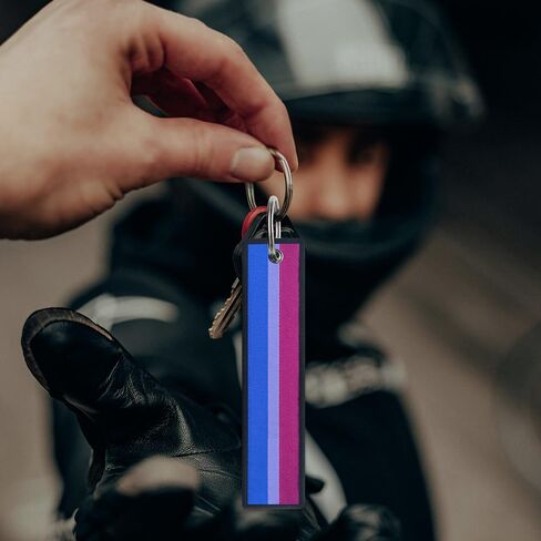 JAVD Bisexual Bi Pride Flag Keychain Tag مع حلقة مفاتيح - مفاتيح، سيارات، دراجات نارية، حقائب ظهر، أمتعة وهدايا - EDC (3 عبوات) in Kuwait