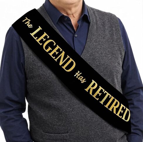 The Legend Has Retired Sash – Elegant Black and Gold Foil Legendary Sash for Both Women and Men & Large Safety Pin. Perfect for Retirement Gifts for women and Men Parties or Retirement Decorations in Saudi Arabia