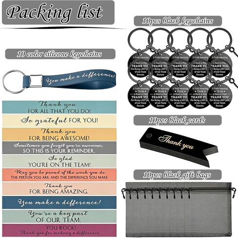 Employee Appreciation Gifts Bulk, Team Gifts for Employees & Office Staff, Thank You Gifts for Coworkers, 10 Sets/ 40 Pcs Thank You Keychains, Organza Bags & Cards in Saudi Arabia
