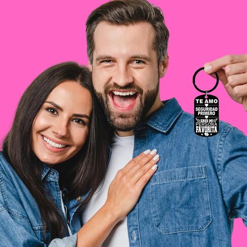 Gifts for Boyfriend Girlfriend Husband Wife - Regalos para San Valentin Hombre Mujer, Regalos para el 14 de Febrero, Spanish Mexico I LOVE YOU, SAFETY FIRST, YOU ARE MY FAORITE PERSON Keychain in Saudi Arabia