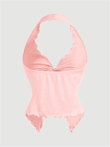 OYOANGLE Women's Twist Front Sleeveless Halter Top V Neck Asymmetrical Summer Crop Top Y2K in Kuwait