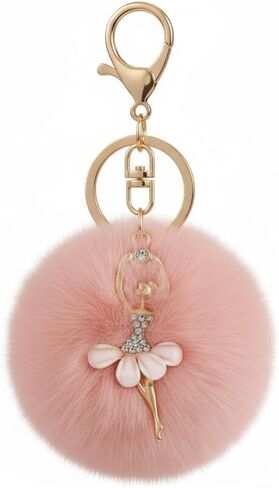 Ballerina Keychain – Pompom Keychains Bag Charms for Women with Pink Petal Tutu, & Rhinestone Key Chains Gifts for Dance & Art Lovers-Pink in Saudi Arabia
