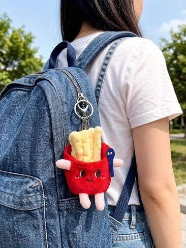 3 Pieces Cute Food Plush Car Keychains Set, Fried Chicken Burger French Fries Design, Soft Stuffed Doll Bag Charm with Keyring, Birthday Gifts for Friend in Saudi Arabia
