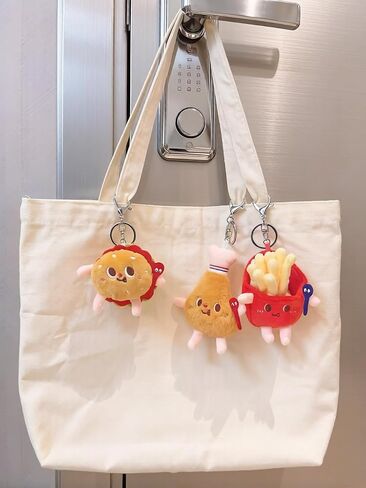 3 Pieces Cute Food Plush Car Keychains Set, Fried Chicken Burger French Fries Design, Soft Stuffed Doll Bag Charm with Keyring, Birthday Gifts for Friend in Saudi Arabia