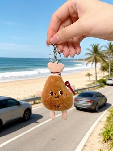 3 Pieces Cute Food Plush Car Keychains Set, Fried Chicken Burger French Fries Design, Soft Stuffed Doll Bag Charm with Keyring, Birthday Gifts for Friend in Saudi Arabia