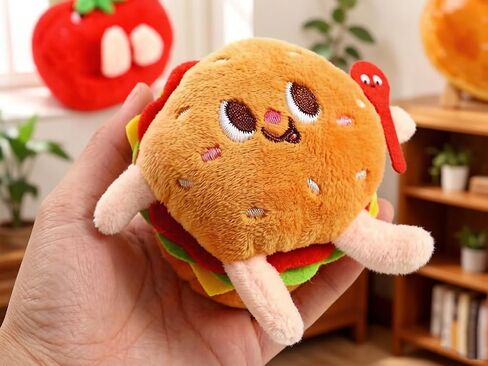 3 Pieces Cute Food Plush Car Keychains Set, Fried Chicken Burger French Fries Design, Soft Stuffed Doll Bag Charm with Keyring, Birthday Gifts for Friend in Saudi Arabia