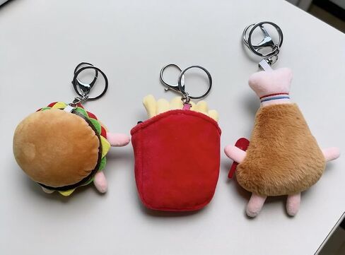 3 Pieces Cute Food Plush Car Keychains Set, Fried Chicken Burger French Fries Design, Soft Stuffed Doll Bag Charm with Keyring, Birthday Gifts for Friend in Saudi Arabia