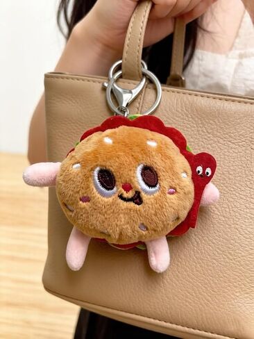 3 Pieces Cute Food Plush Car Keychains Set, Fried Chicken Burger French Fries Design, Soft Stuffed Doll Bag Charm with Keyring, Birthday Gifts for Friend in Saudi Arabia
