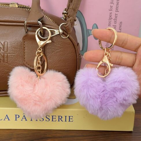 New Love Heart Imitation Rabbit Fur Solid Color Keychain Fluffy Women Fashion Backpack Car Key ChainDecoration Accessories in Kuwait