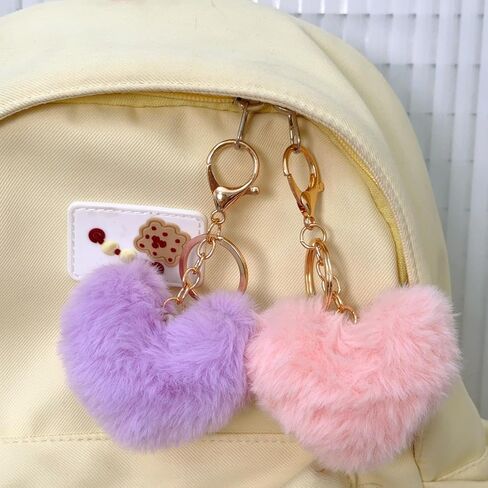 New Love Heart Imitation Rabbit Fur Solid Color Keychain Fluffy Women Fashion Backpack Car Key ChainDecoration Accessories in Kuwait