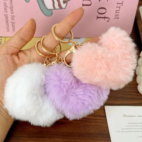 New Love Heart Imitation Rabbit Fur Solid Color Keychain Fluffy Women Fashion Backpack Car Key ChainDecoration Accessories in Kuwait