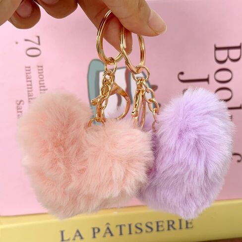 New Love Heart Imitation Rabbit Fur Solid Color Keychain Fluffy Women Fashion Backpack Car Key ChainDecoration Accessories in Kuwait