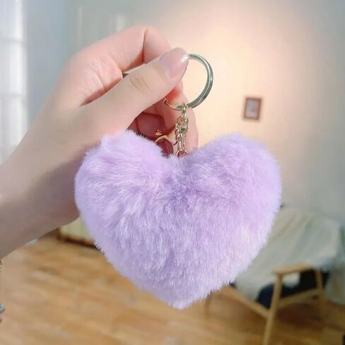 New Love Heart Imitation Rabbit Fur Solid Color Keychain Fluffy Women Fashion Backpack Car Key ChainDecoration Accessories in Kuwait