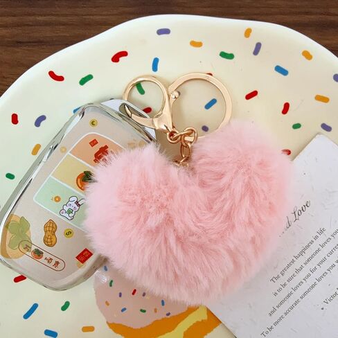 New Love Heart Imitation Rabbit Fur Solid Color Keychain Fluffy Women Fashion Backpack Car Key ChainDecoration Accessories in Kuwait
