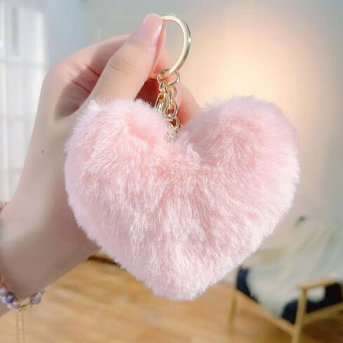 New Love Heart Imitation Rabbit Fur Solid Color Keychain Fluffy Women Fashion Backpack Car Key ChainDecoration Accessories in Kuwait