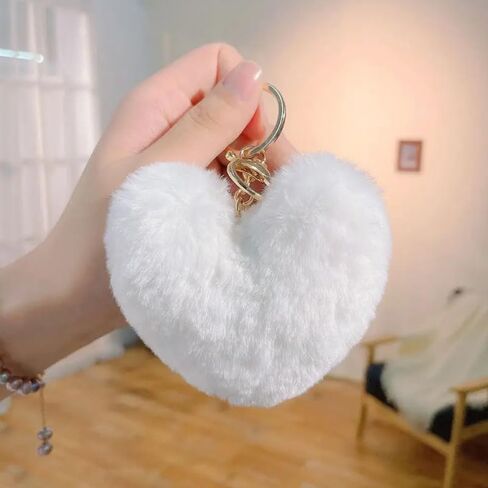 New Love Heart Imitation Rabbit Fur Solid Color Keychain Fluffy Women Fashion Backpack Car Key ChainDecoration Accessories in Kuwait
