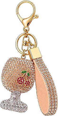 Cute Cherry In A Wine Glass Keychain Wristlet Bling Keychains For Women Girls Key Chain For Car Keys Purse Charms Handbag in Kuwait