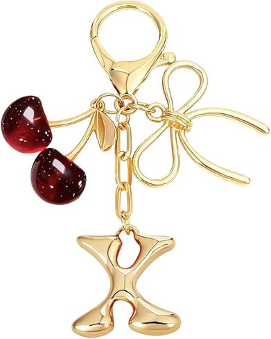 Bubble Initial Keychain for Women, Gold Letter Bag Charm with Bow & Cherry, Cute Handbag Accessory Gift in Saudi Arabia