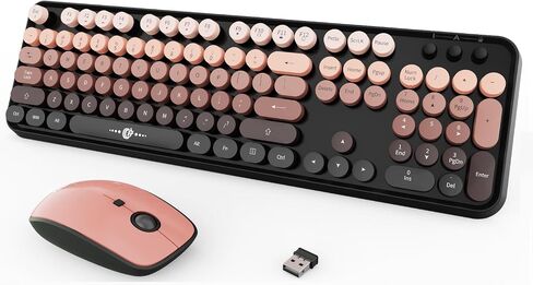 Wireless Keyboard Mouse Combo, 104 Round Keys Cute Colorful Keyboard with Retro Typewriter Style, Letton Full Size Keyboard with Number Pad&Mouse with 3 DPI for PC Mac Laptop Computer Windows-Black in Kuwait