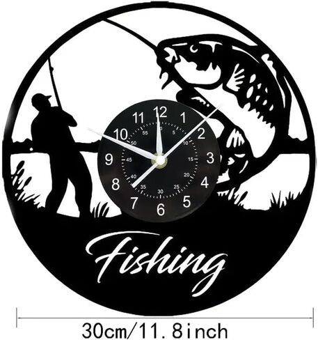 Fisherman LED Digital Wall Clock - Silent Non-Ticking, Circular Vinyl Design with Fishing Scene Art, Battery-Powered (AA Not Included) - Perfect for Bedroom, Living Room Decor in Saudi Arabia