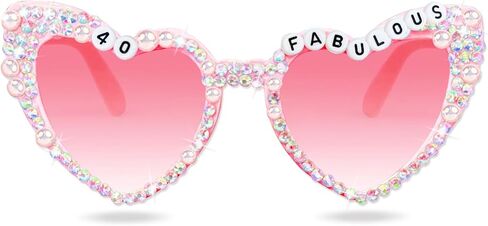 40th Birthday Glasses for Women - Pink 40 & Fabulous Shiny Diamond Pearl Sunglasses for Women 40th Birthday Party Supplies in Saudi Arabia