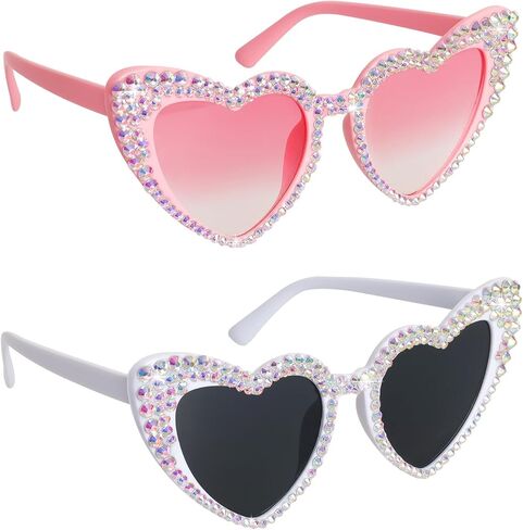 2 Pack Bling Heart Sunglasses Rhinestone Love Shape Sun Glasses Cute Party Accessories Eye Protection for Women Wedding Bridal Shower Birthday Gift in Saudi Arabia