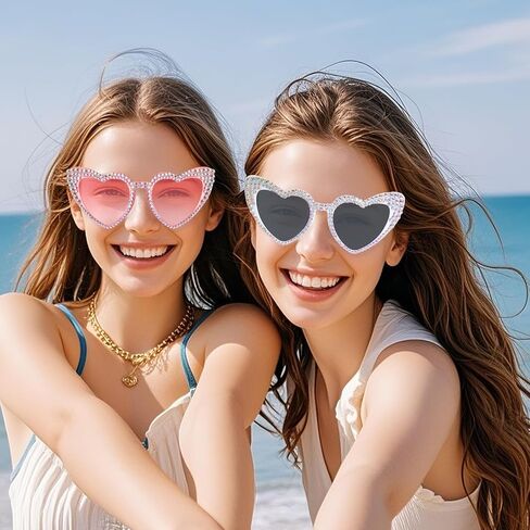 2 Pack Bling Heart Sunglasses Rhinestone Love Shape Sun Glasses Cute Party Accessories Eye Protection for Women Wedding Bridal Shower Birthday Gift in Saudi Arabia
