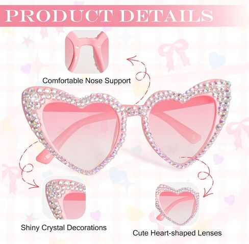 2 Pack Bling Heart Sunglasses Rhinestone Love Shape Sun Glasses Cute Party Accessories Eye Protection for Women Wedding Bridal Shower Birthday Gift in Saudi Arabia
