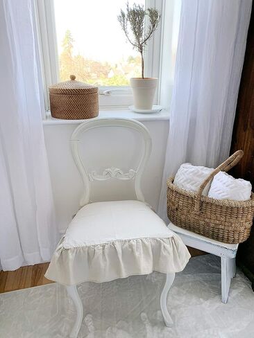 Linen Seat Cover for Dining Chair, Ruffled on 4 Sides, Regular and Large Sizes - with Pocket Back to Insert a Pillow (Dove Grey, Large 20" x 18") in Saudi Arabia