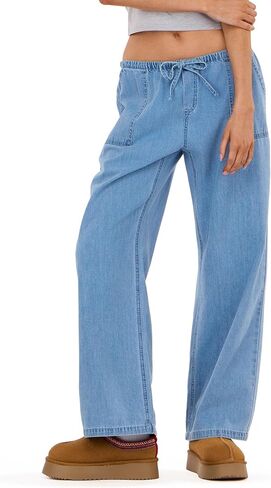 Forever 21 Women's Wide Leg Light Weight Denim with Drawstring and Pockets in Saudi Arabia