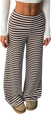 Milumia Women's Striped Ribbed Knit Wide Leg Pants Textured Elastic Waist Casual Lounge Trousers in Kuwait