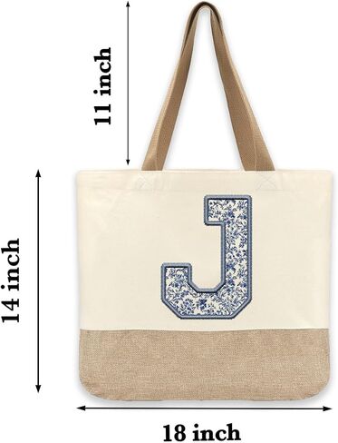 Initial Canvas Tote Bag, Womens Personalized Monogram J Tote Bags, Suitable for Wedding Engagement Parties Honeymoon Birthday Beach Holiday, Gift for Women Grandma Mom Teacher Friends Bridesmaids in Saudi Arabia